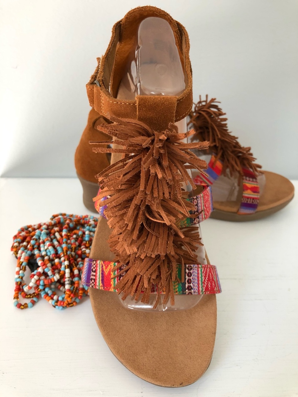 Minnetonka Desi Fringe Wedge Sandals Size 11